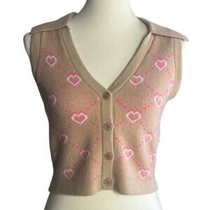 Witty Fox Tan Cropped Vest with Pink Hearts